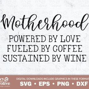 Maternidade movida pelo amor, alimentada pelo café e sustentada pelo vinho | 041 | Download de arquivo digital | SVG eps png dxf