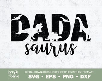 Dada Saurus Dinosaur Script Font | 122 | Digital File Download | SVG EPS PNG dxf | Gift For Dad | Dinosaur Family | Mama Saurus