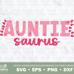 Tante Saurus Dinosaurier Rosa Schreibschrift | 352 | Digitaler Dateidownload | SVG EPS PNG dxf | Dino Familie Shirts