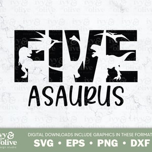 | des dinosaures Five A Saurus 103 | | de téléchargement de fichiers numériques SVG EPS PNG dxf | 5 ans Svg | Chemise de dinosaure