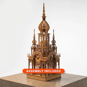 Imperial Tower Clock laserskuren fil, gotisk träbordsklocka SVG (digital nedladdning)