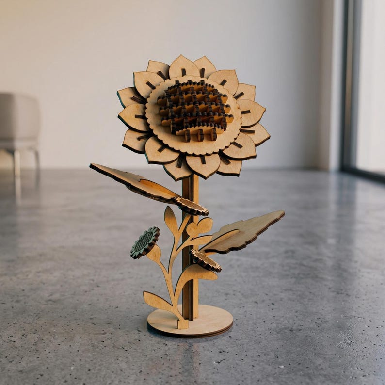 Interlocking Wooden Structures 3D Sunflower Laser Cut File SVG | Wooden Floral Decor DIY Craft ...
