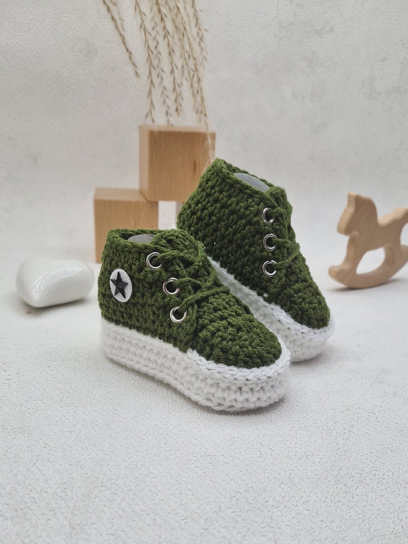 Knitted shoes for babies, crocheted sneakers, baby booties, newborn gift, baptism gift, baby shower gift, birth gifts image 3