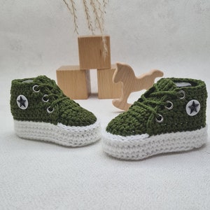 Knitted shoes for babies, crocheted sneakers, baby booties, newborn gift, baptism gift, baby shower gift, birth gifts image 1