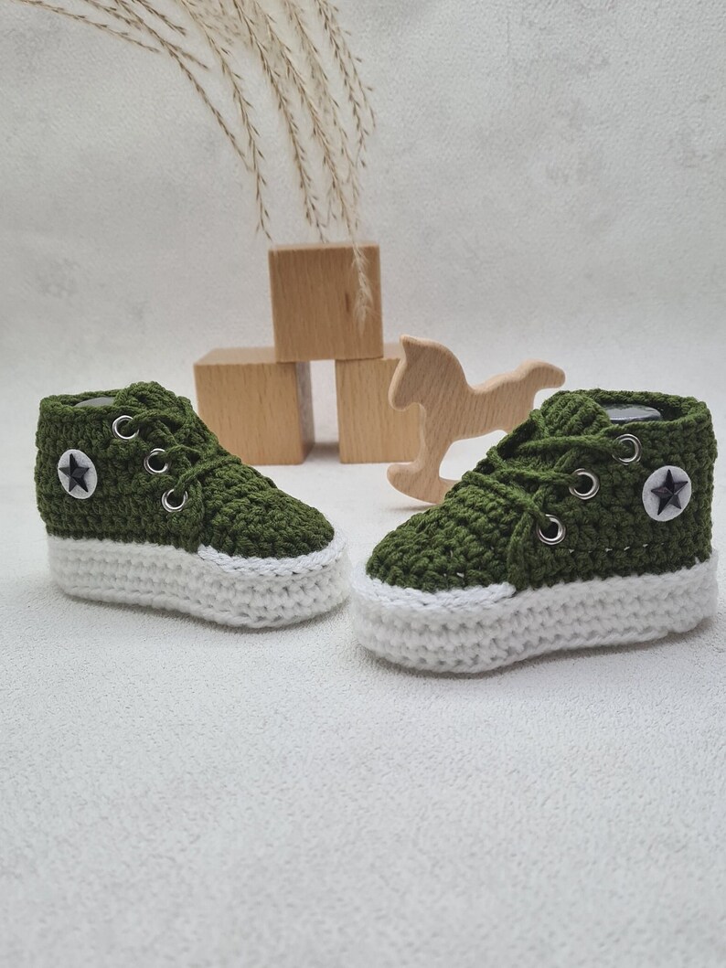 Knitted shoes for babies, crocheted sneakers, baby booties, newborn gift, baptism gift, baby shower gift, birth gifts image 1