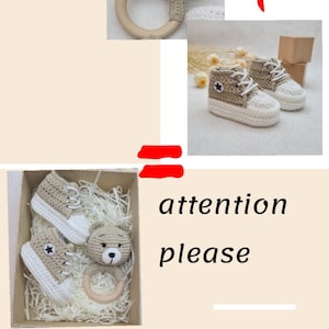 Hochet bébé/chaussures tricotées, jouets pour bébés, cadeau bébé, anneau de préhension, anneau de dentition, hochet au crochet, jouet en bois, cadeau de naissance, baby shower image 6