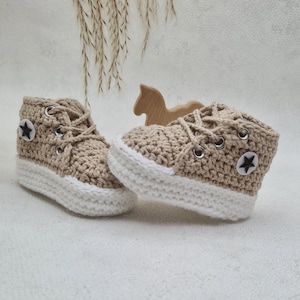 Knitted shoes for babies, baby booties, newborns, baby shoes from 0-3,3-6,6-9,9-12 months, gift, baptism, birthday, sneakers. image 1