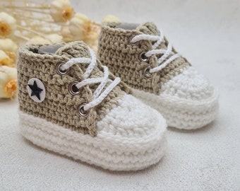 Sapatos de tricô para bebês, tênis de crochê, botinhas de bebê, presente para recém-nascido, presente de batizado, presente de chá de bebê, presentes de nascimento