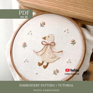 Diseños de bordado de gansos + tutorial, patrón de bordado a mano de patito gracioso, decoración de Pascua, decoraciones navideñas, Stick and Stitch