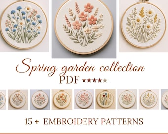 Floral Hand Embroidery Patterns Bundle,Flowers Embroidery Designs, Spring Garden of Flowers Collection, Stick And Stitch patterns