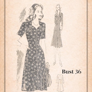 1940s Four Piece Day Dress Pattern Cincinnati Enquirer 3768 Bust 36