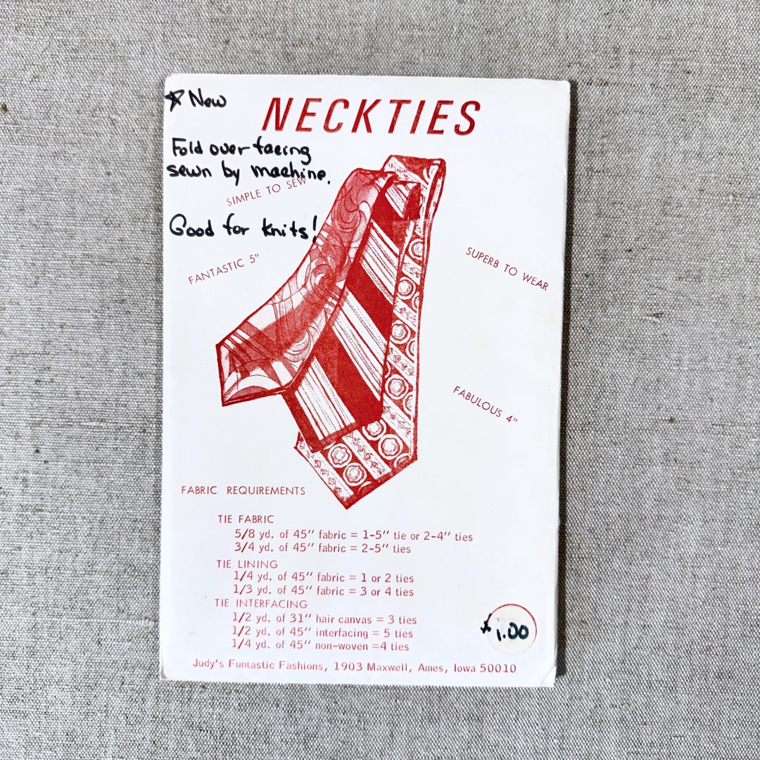Judy's Funtastic Fashions Vintage Necktie Sewing Pattern Mens Tie ...