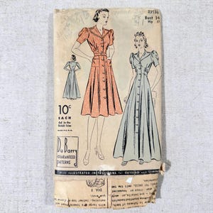 1940s Button Front House Dress Pattern Du Barry 23538 Bust 34