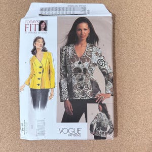 May include: Vogue Patterns sewing pattern envelope featuring a woman in a patterned jacket and a yellow blazer. The envelope includes the text "Today's Fit" and "Vogue Patterns". The pattern number is V1110.