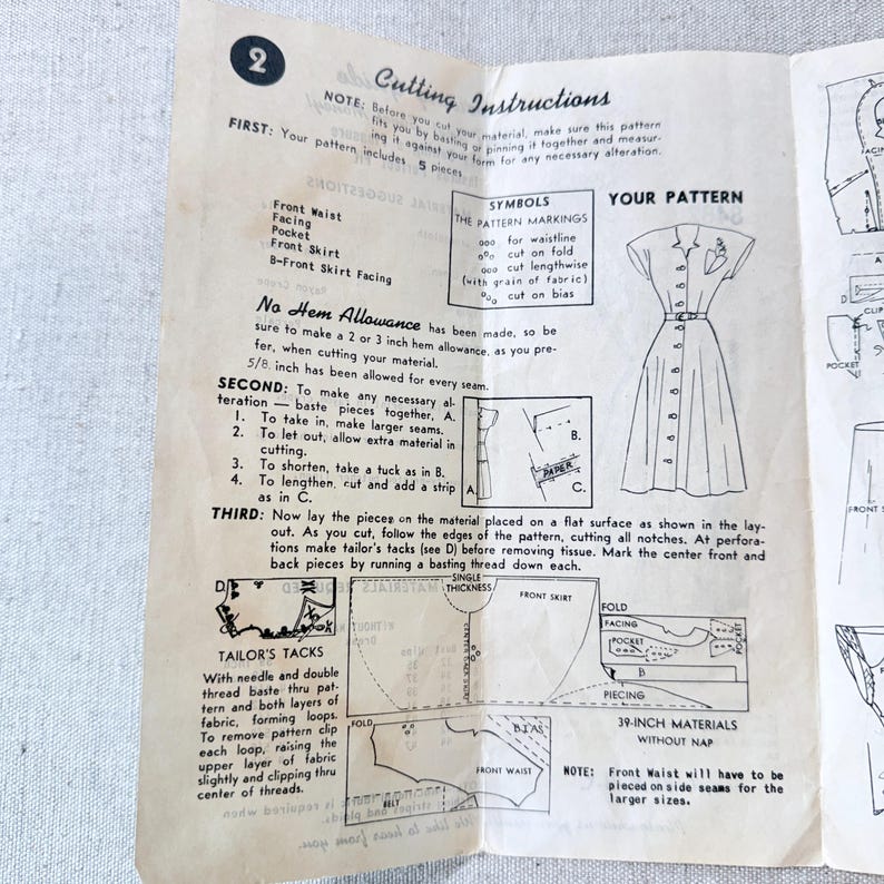 Hoosier Farmer 8482 1940s Dress Sewing Pattern Size 18 Bust 36 Button ...