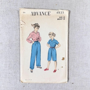 1940s Girls Shirt and Pedal Pushers Pattern Advance 4825 Size 10