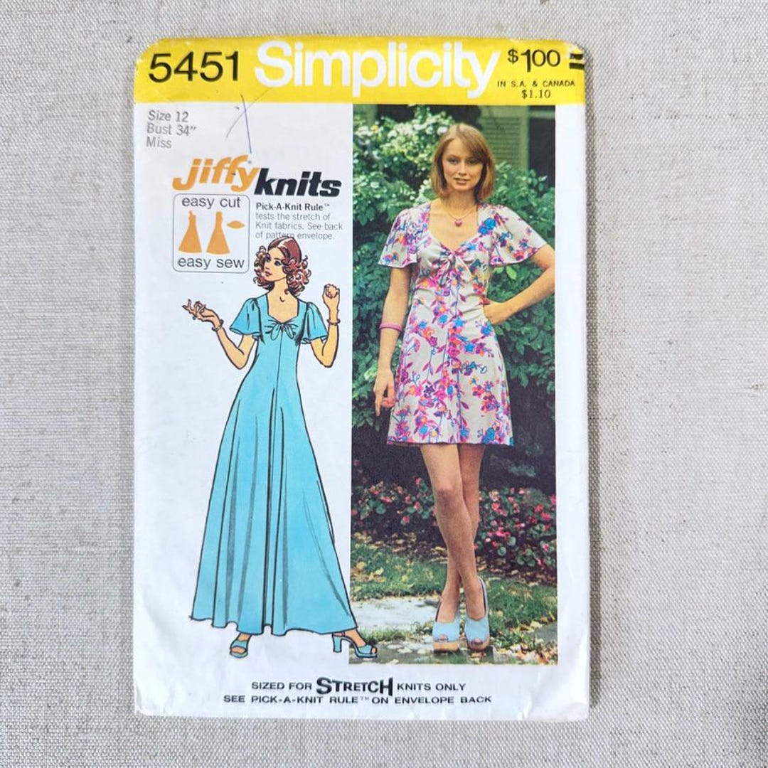 Mastercard 5451 1972 Jiffy Mini and Maxi Knit Dress Pattern Simplicity 5451 Size 12 - Etsy