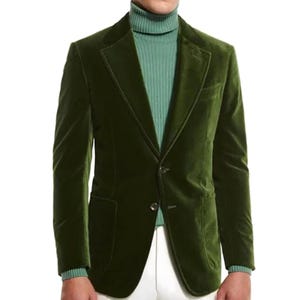 Men&#39;s Olive Green Velvet Blazer Slim Fit Tuxedo Jacket Holiday Party & Formal Wear