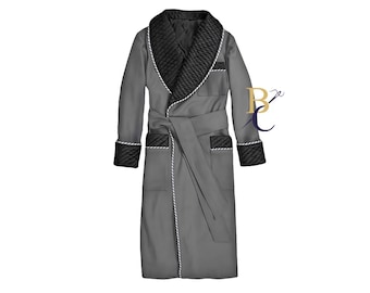Men’s Elegant Grey Satin Dressing Gown.
