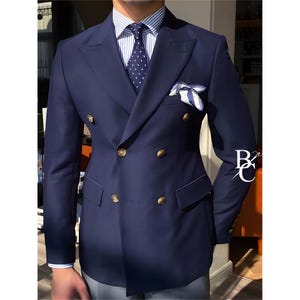 Navy double breasted blazer - Etsy 日本