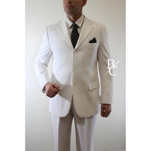 Men's White Formal Suit Custom Tailored 3-Piece Terry Rayon Tuxedo Elegant Groom Wedding Suit.