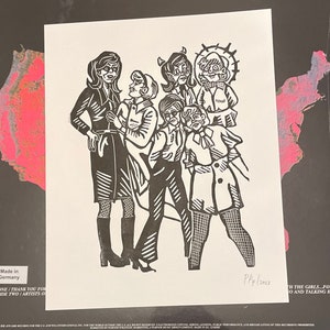 60s Ineffable wife’s Aziraphale and Crowley Linoprint
