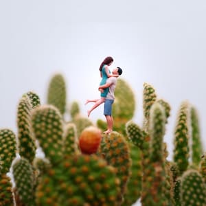 Model Art/1:87 Miniature Dolls/Hugging Couple/Creative Scene/Macro Photography/Moss Decoration