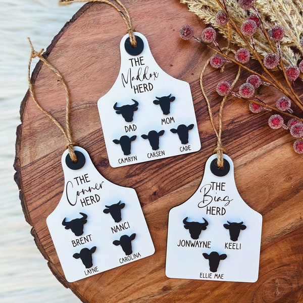 Customized Cow Herd Christmas Ornament | Personalized Family of Cows Christmas Ornament | 2023 Family Ornament
