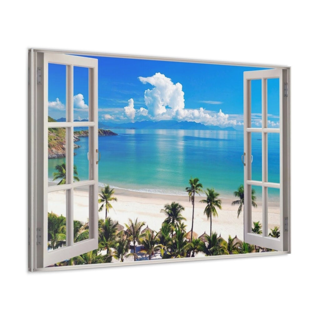 Window Beach View Canvas Wall Art Design Canvas Print Decor for Home