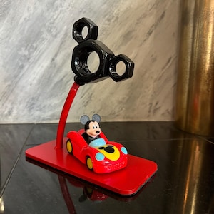 Mickey Mouse Face Motif Statue, Mickey Figurine with Red Car, Desk Top Paper-Weight, Novelty Disney Characters Home Décor, Red Comfortable