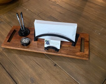 Repurposed Auto Part Desk Organizer, Business Card Holder, Pen and Paperclip Rack