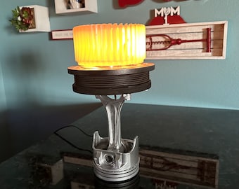 Repurposed Automotive Piston Desk Lamp, Unique Blower Motor Night Light