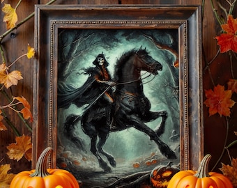 Arte de pared digital de jinete espeluznante, impresión imprimible de jinete espeluznante, impresión imprimible de jinete misterioso, descarga digital de Halloween