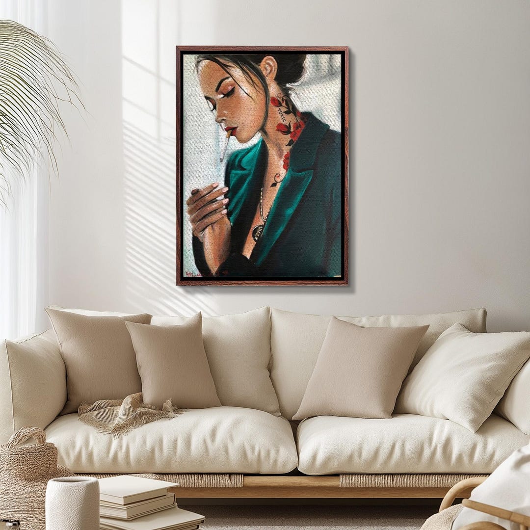 Sexy Woman Smoking Painting, Nü Canvas Wall Art, Framed Canvas Wall Art ...