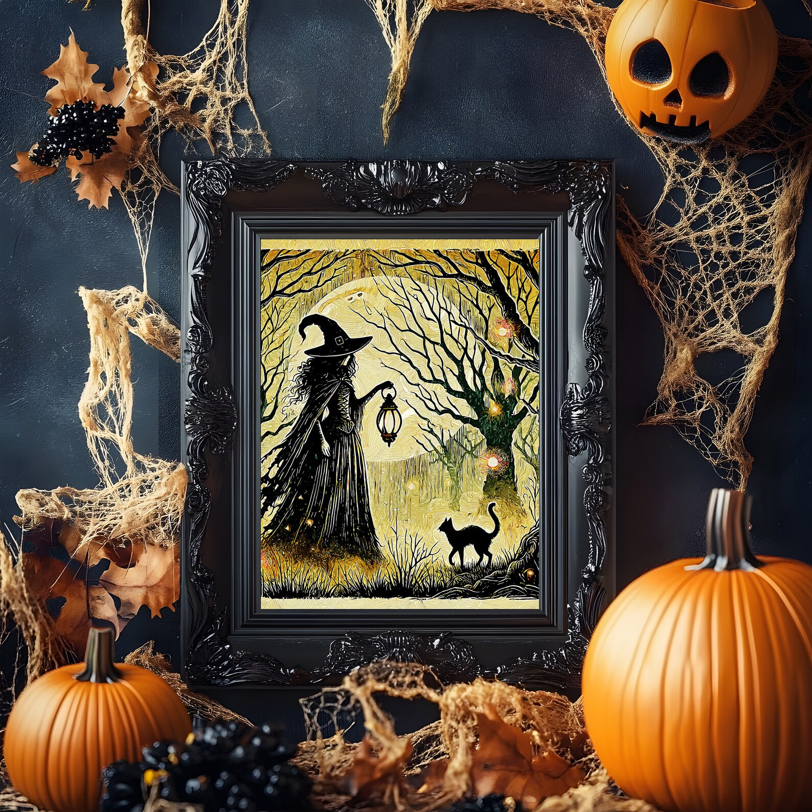 Digital Halloween Witch Wall Art, Printable Creepy Halloween Canvas Art ...