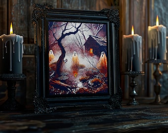 Digital Spooky Forest Art, Printable Eerie Forest Print, Creepy Ghost Art, Digital Halloween Mysterious Artwork, Digital Download