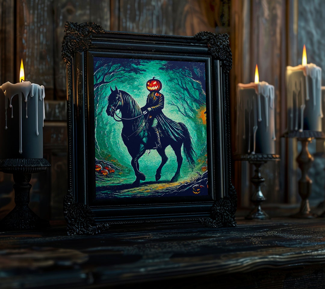 Pumpkin Head Rider Printable Pumpkin Head Horseman Art, Digital Gothic Horseman Print ...
