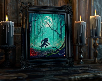 Digital Creepy Werewolf Canvas Wall Art, Dark Fantasy Wall Art, Printable Halloween Canvas Art, Scary Werewolf Art, Digital Halloween Theme