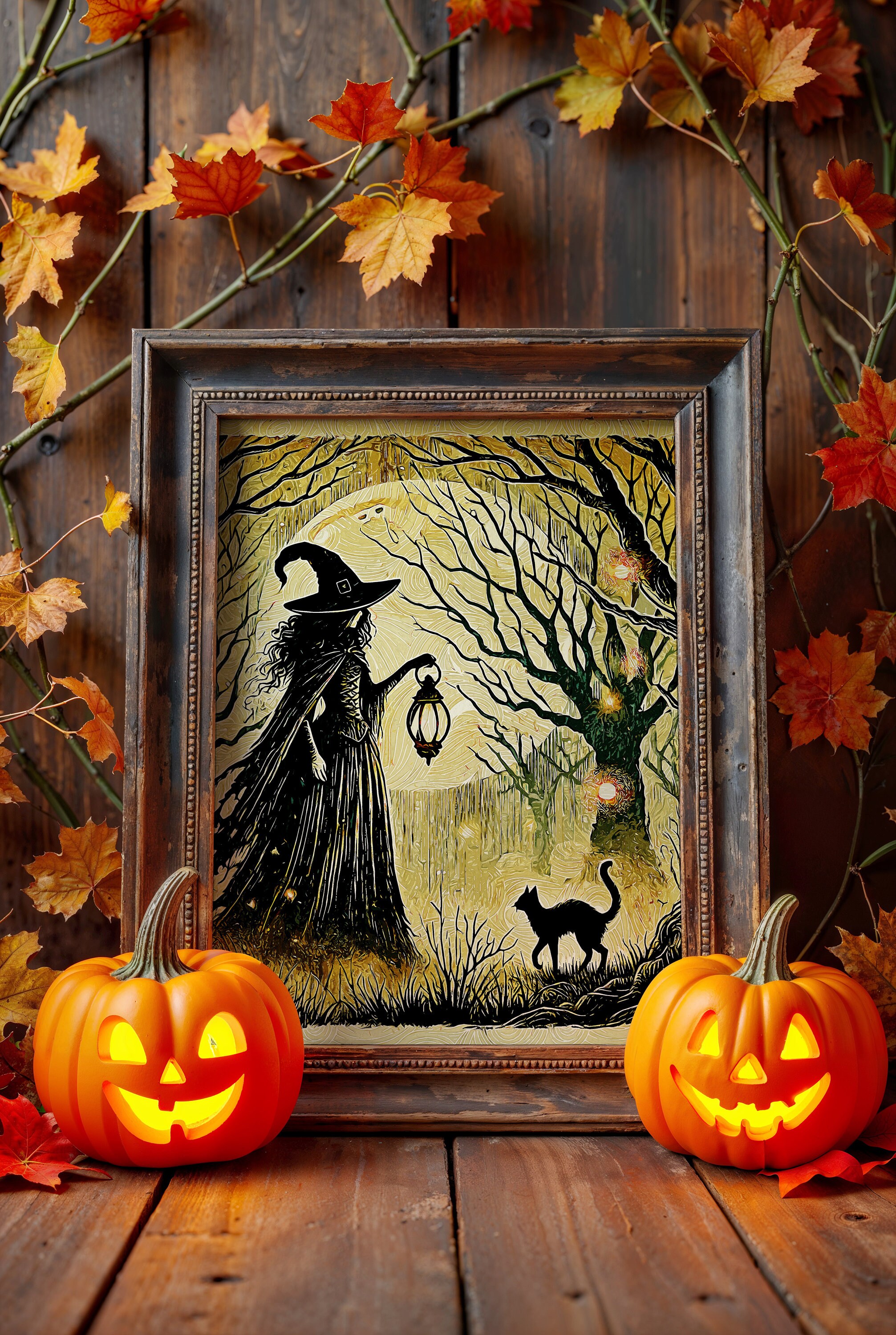 Digital Halloween Witch Wall Art, Printable Creepy Halloween Canvas Art ...