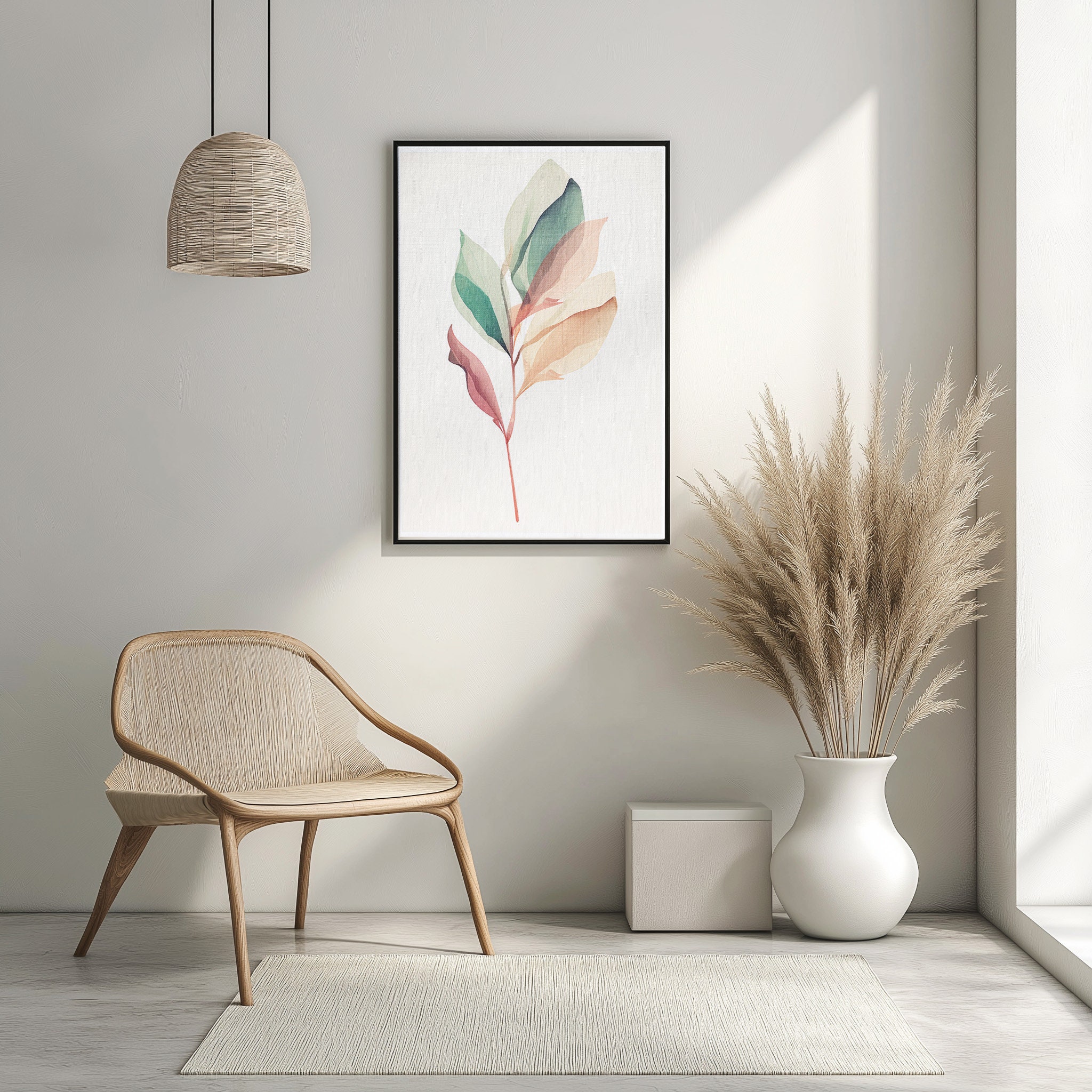 Minimalist Botanical Art Canvas, Modern Leaf Illustration, Abstract ...