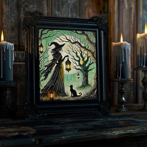 Digital Halloween Witch Canvas Wall Art, Printable Vintage Witch Wall Art, Creepy Witch Art, Halloween Dark Fantsy Decor, Spooky Season