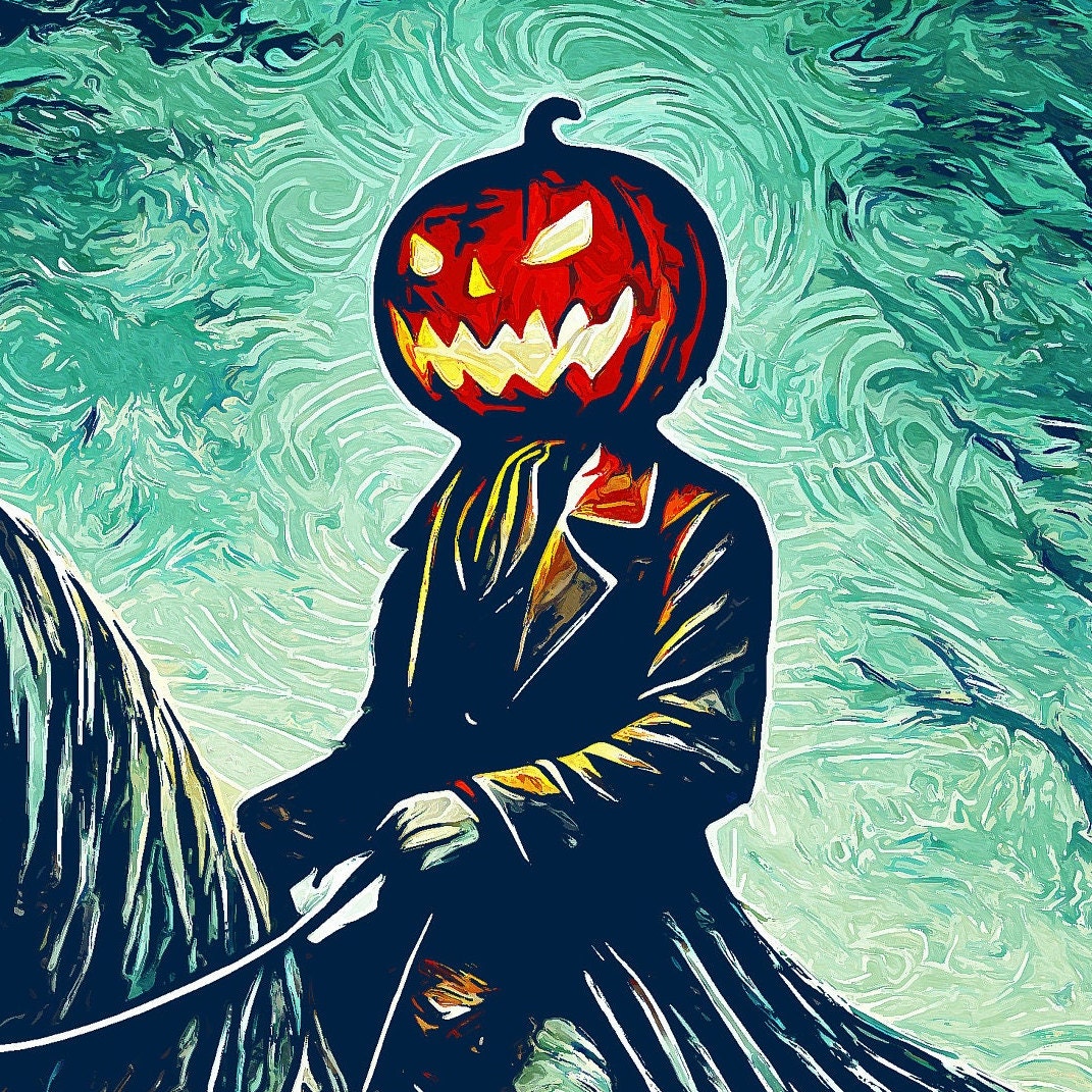 Pumpkin Head Rider Printable Pumpkin Head Horseman Art, Digital Gothic Horseman Print ...