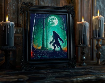 Digital Werewolf Canvas Wall Art, Creepy Werewolf Canvas Print, Printable Halloween Canvas Art, Hallowen Theme Art, Digital Download