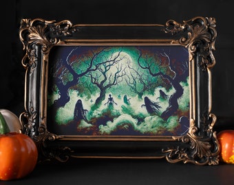 Digital Creepy Forest Wall Art, Printable Haunted Tree Print, Spooky Landscape Art,  Eerie Graveyard Scene, Halloween Digital Download