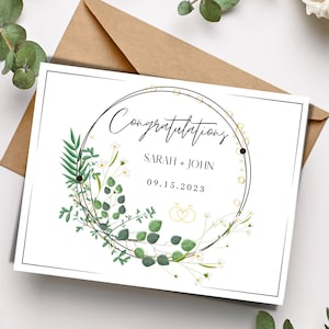 Custom Wedding Card, Personalized Wedding Day Card, Wedding Congratulations Card, Floral Wedding Card with envelope