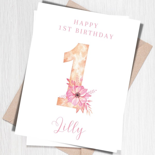 Personalized Birthday Card, Girls 1st Birthday Card, Happy Birthday Card, Baby's First Birthday Card, Custom First Birthday Card