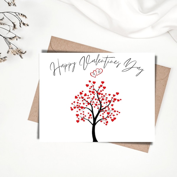 Personalized Valentines Day Card, Valentines Day Notecard, Couples Valentines Card, Custom Initials Valentines Day Card with envelope