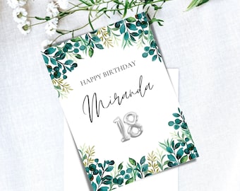 Personalized Floral Birthday Card with Age, Custom Age Birthday Card, Customizable Birthday Card, Custom name Birthday Card with envelope