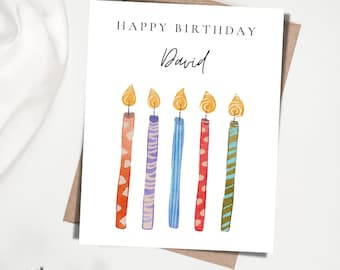 Personalized Birthday Candle Card, Birthday Notecard, Customizable Birthday Card, Happy Birthday, Custom name Birthday Card with envelope