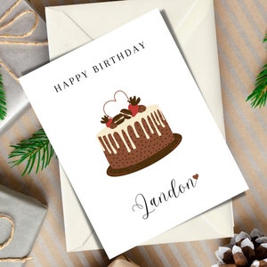 Personalized Birthday Cake Card, Birthday Notecard, Customizable Birthday Card, Happy Birthday Card, Custom name Birthday Card with envelope